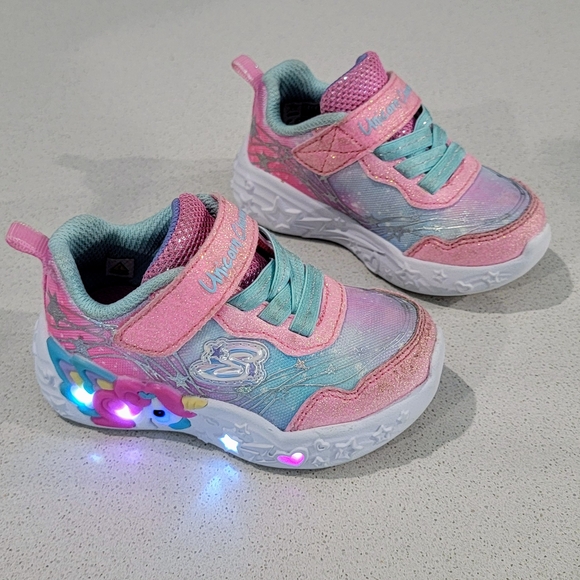 Skechers Pink and Blue Light-Up Sneakers with Velcro Closure - Picture 2 of 7